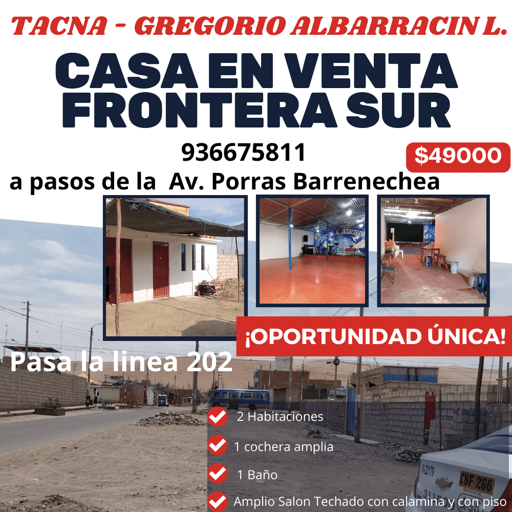 VENDO CASA EN FRONTERA SUR AVENIDA 160M2 CERCADO CON DOS CUARTOS TECHADOS EN GAL.