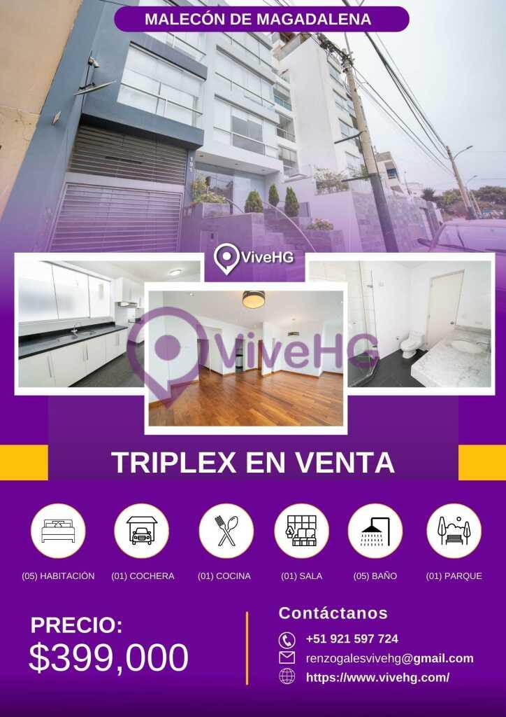 VENDO LINDO TRIPLEX A UNOS PASOS DEL MALECÓN DE MAGDALENA CON VISTA AL MAR, foto 1