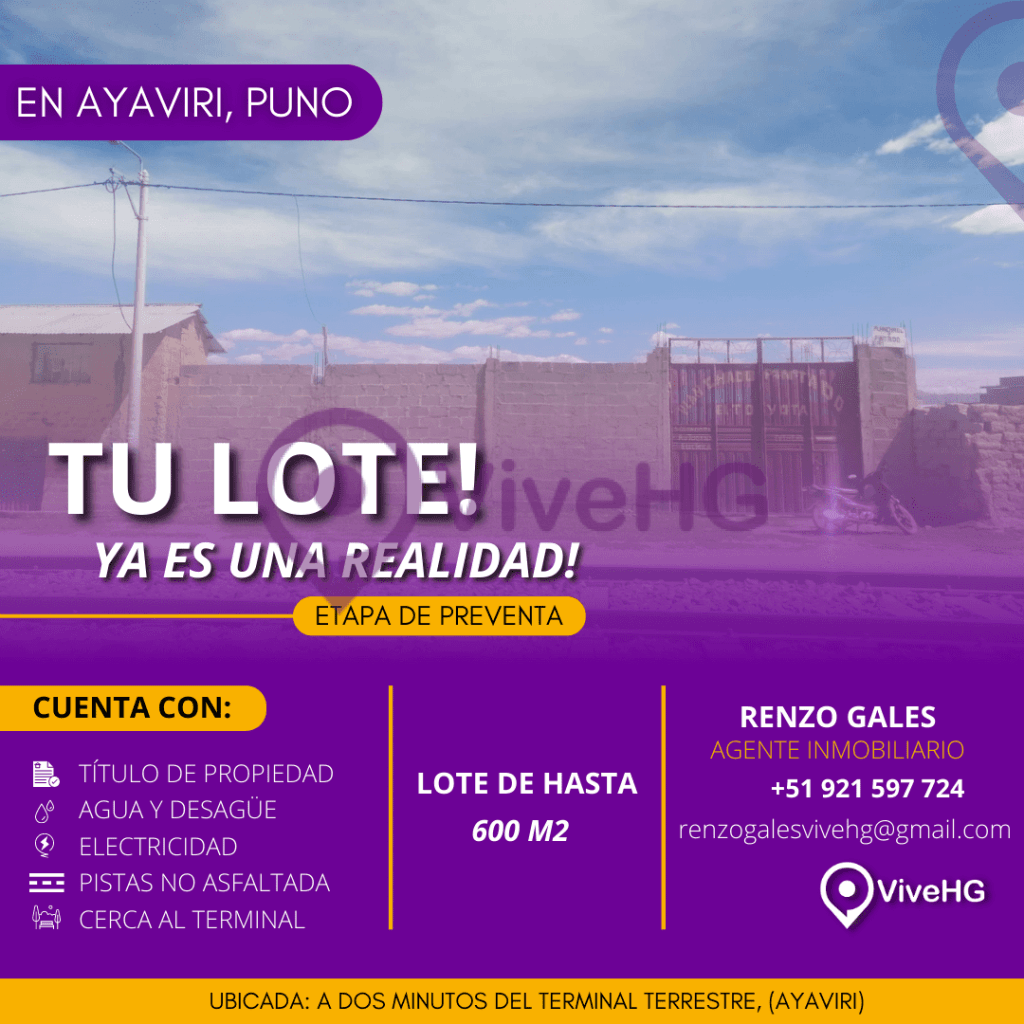 GRAN LOTE DE 600 m2 EN AYAVIRI, PUNO