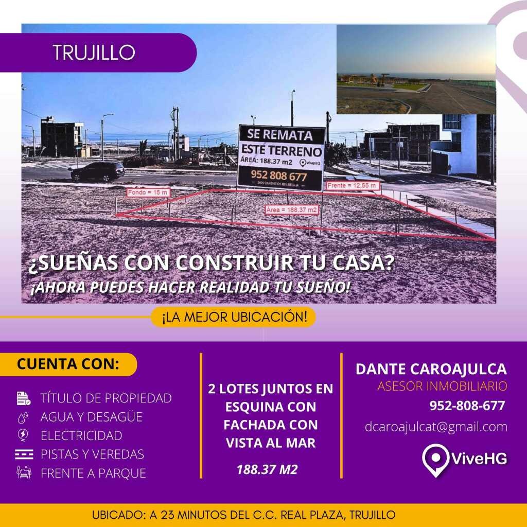 Amplio terreno con vista al mar y frente a parque, ubicado en la Urb. El Sol de Trujillo, de Los Portales, Alto Salaverry.