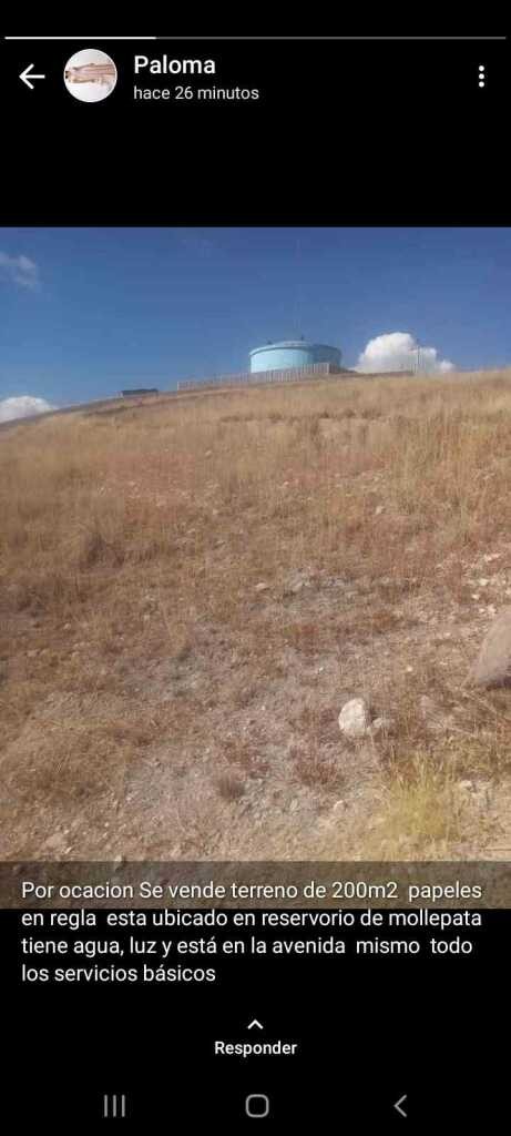 OCASIÓN!! TERRENO DE 200 M² EN MOLLEPATA C/N  COMPRAVENTA EN NOTARÍA