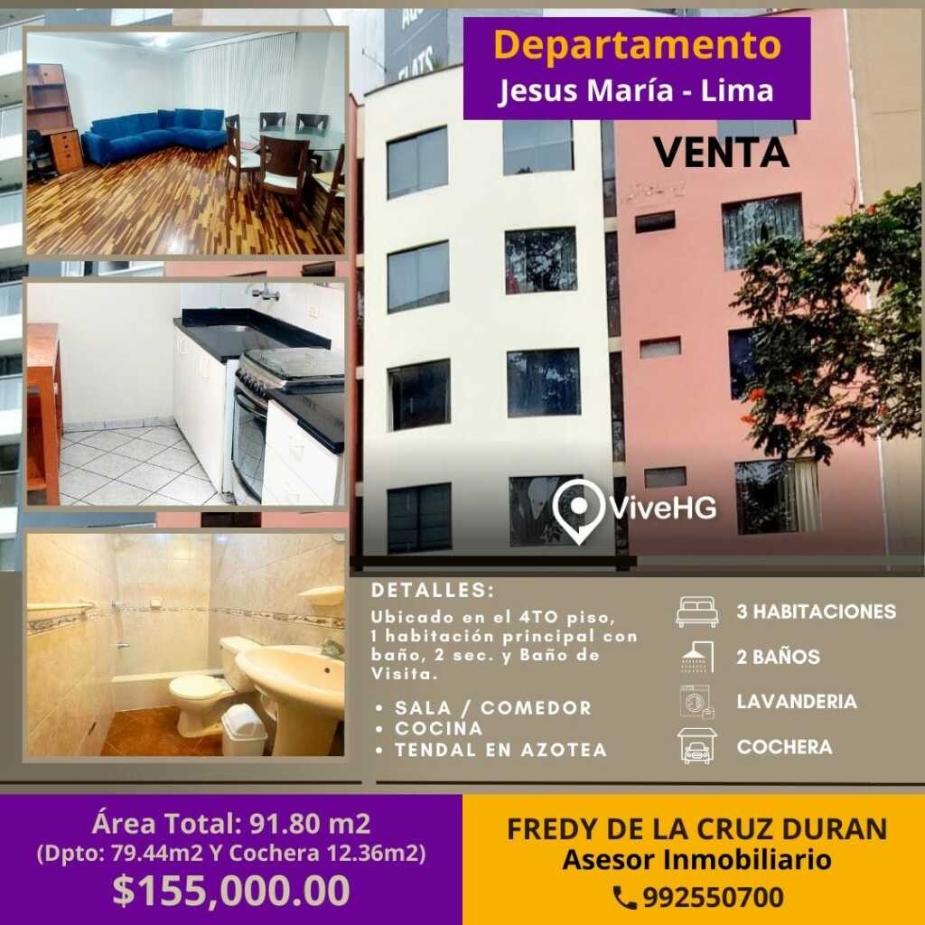 VENTA DEPARTAMENTO CON COCHERA EN JESUS MARIA
