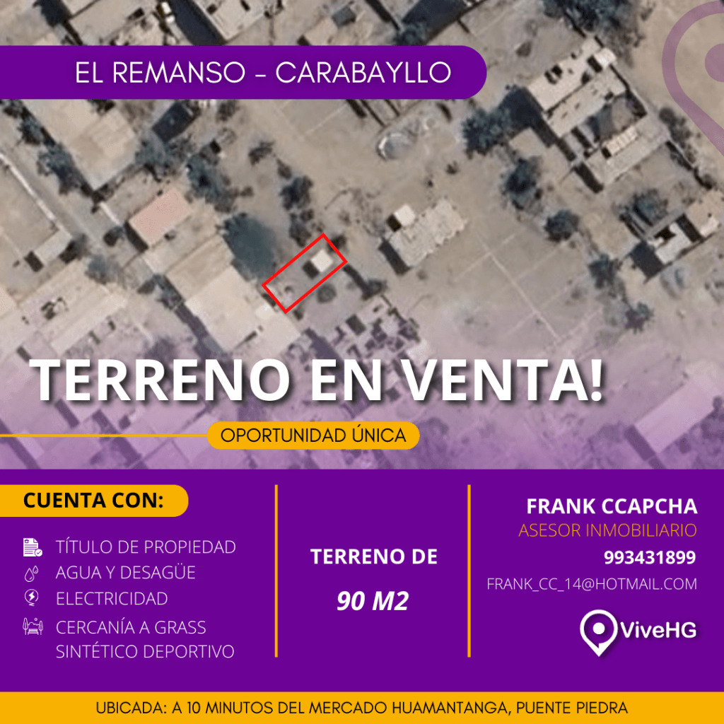 VENTA DE TERRENO 90 M2 – OPORTUNIDAD UNICA
