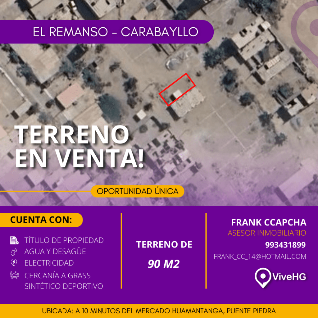 TERRENO DE 90M2 EN VENTA – CARABAYLLO