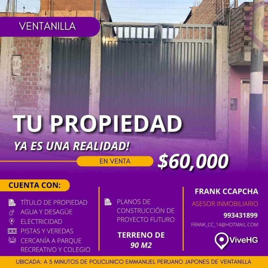 SE VENDE TERRENO 90M2 CON PLANOS – VENTANILLA