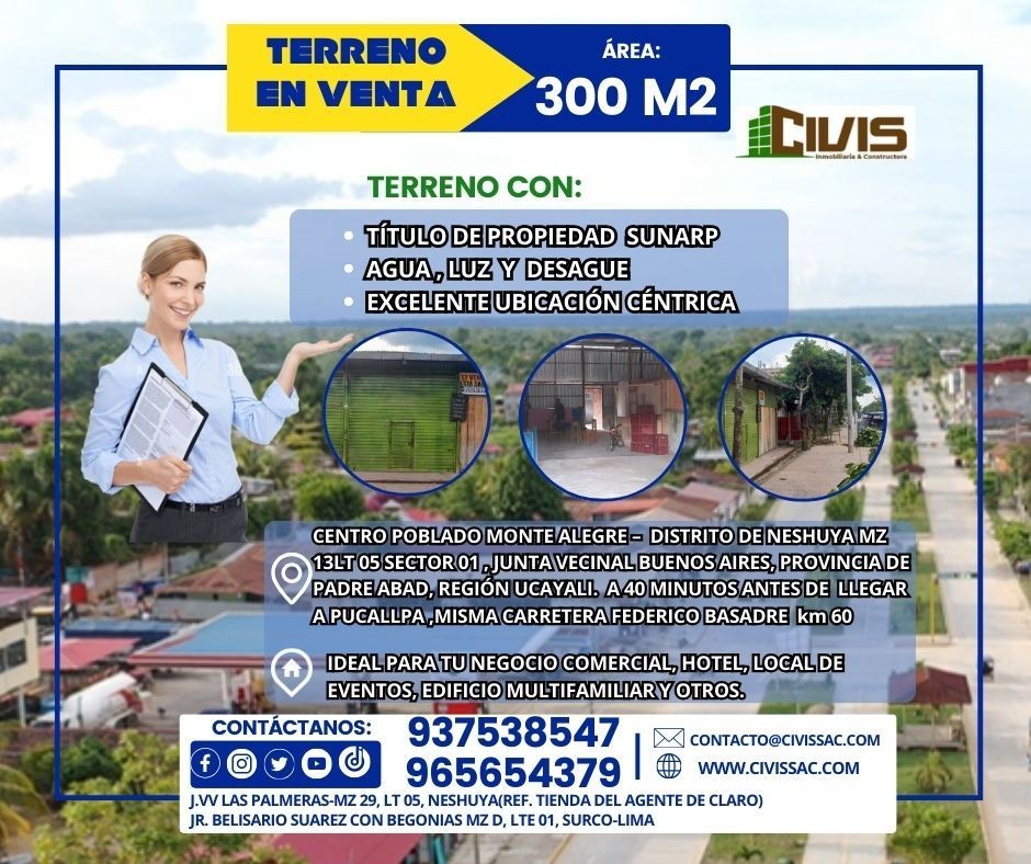 TERRENO DE 300m2 CON EXCELENTE UBICACIÓN EN NESHUYA- PUCALLPA-UCAYALI
