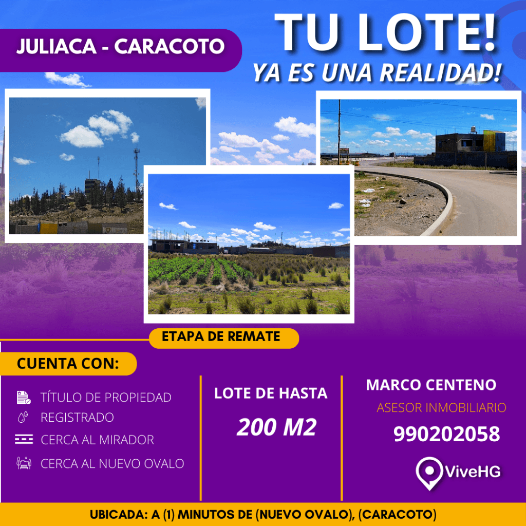Vendo Lote en Caracoto Juliaca en la Urb. LA PLANICIE ( precio en soles)
