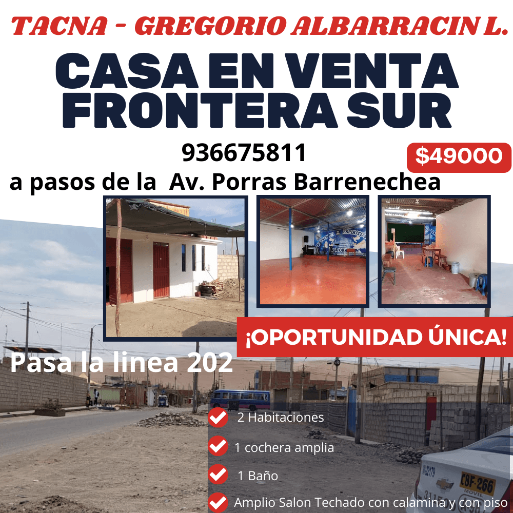 VENDO CASA EN FRONTERA SUR AVENIDA 160M2 CERCADO CON DOS CUARTOS TECHADOS EN GAL.