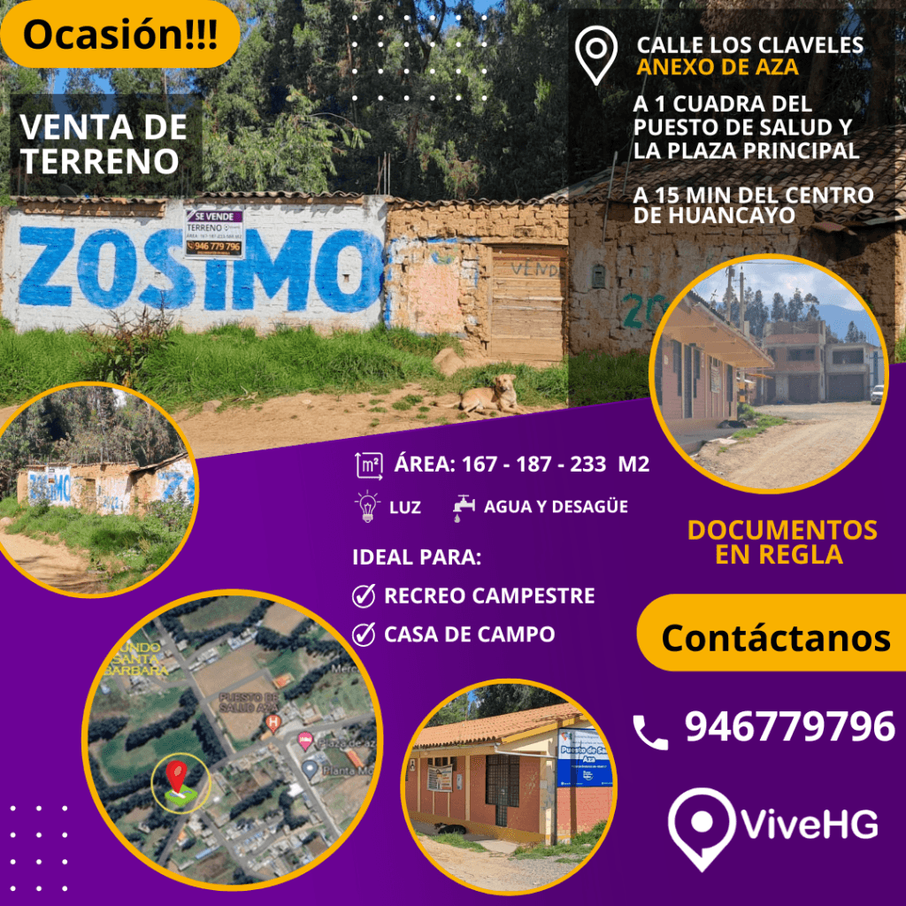 OCACIÓN VENTA DE TERRENO (AZA – EL TAMBO – HUANCAYO)