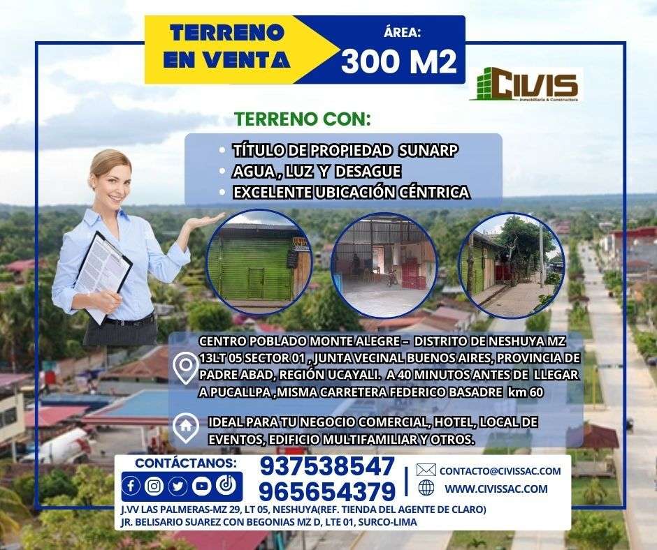 TERRENO DE 300m2 CON EXCELENTE UBICACIÓN EN NESHUYA- PUCALLPA-UCAYALI