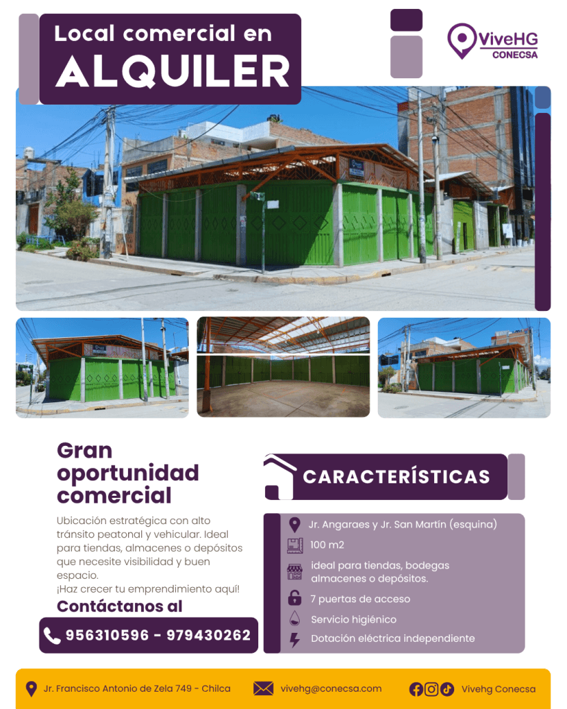 Local Comercial en alquiler – Jr. Angaraes y Jr. San Martín (esquina estratégica)